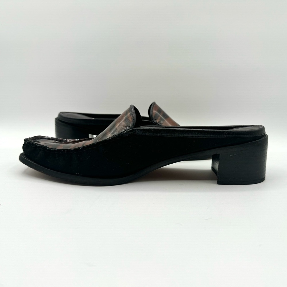STUART WEITZMAN VINTAGE BLACK BROWN SHOE ANIMAL PRINTS SLIP ON SHOE BLOCK HEELS - Picture 13 of 16
